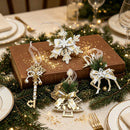 3pk White Gold Vintage Xmas Tree Hanging Ornament