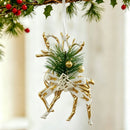 1pk White Gold Vintage Reindeer Xmas Bauble