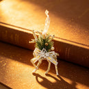 1pk White Gold Vintage Reindeer Xmas Bauble