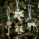 4pk Assorted White Gold Xmas Ornaments (Tree/Reindeer/Snowflake/Key)