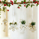 4pk Assorted White Gold Xmas Ornaments (Tree/Reindeer/Snowflake/Key)