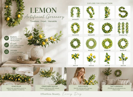 Single Lemon Stem A Small Foam Lemon Home Decor Set of 2