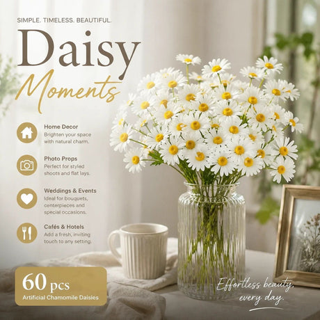 Native Countryside Vibe Artificial Chamomile Daisy, Easy Styling For Australian Household 60 pcs