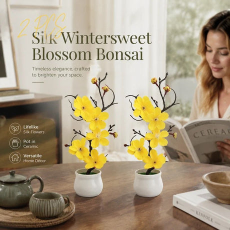 Calming Silk Wintersweet Jar Bonsai Yellow 2 Pack