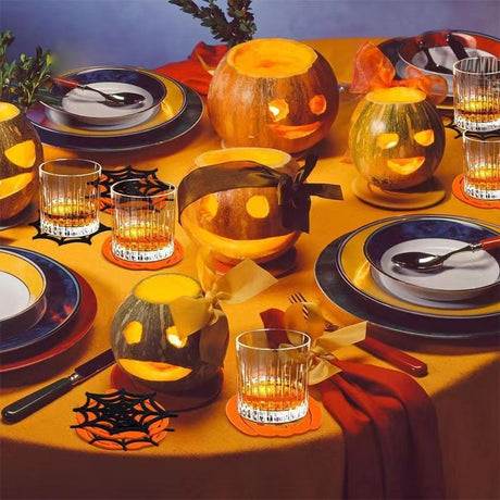 10pk Mixed Pumpkin & Spider Web Halloween Felt Coasters