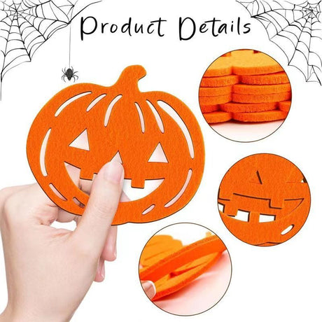 10pk Mixed Pumpkin & Spider Web Halloween Felt Coasters