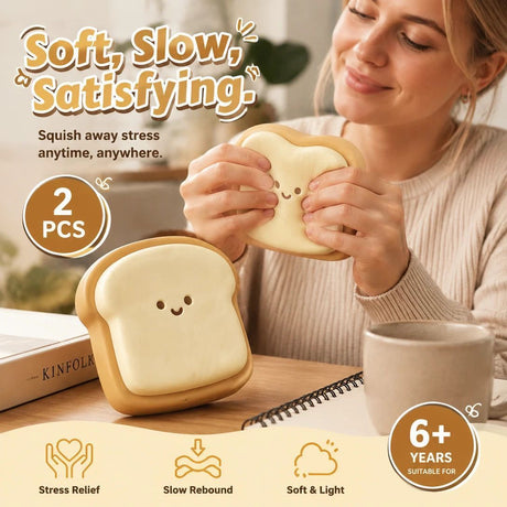 Cheerful Smiley Toast Squishy 2 Pack, Shared Tension Ease Squeeze Set