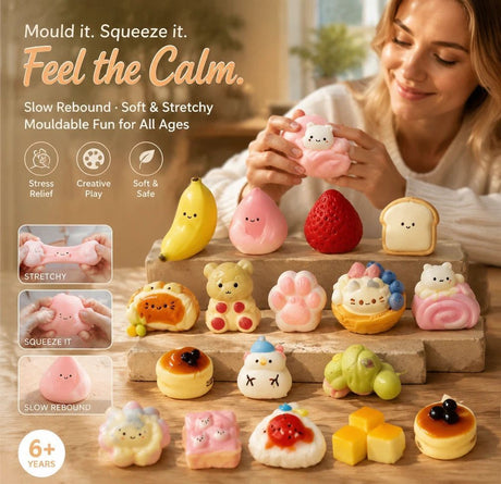 Cheerful Smiley Toast Squishy 2 Pack, Shared Tension Ease Squeeze Set