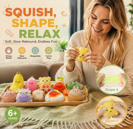 Cheerful Smiley Toast Squishy 2 Pack, Shared Tension Ease Squeeze Set