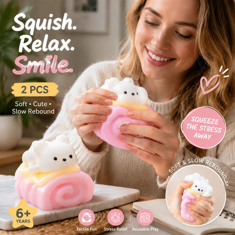 Rabbit Towel Roll Cute Food Squishy Twin Pack, Sweet Relax Toy Duo
