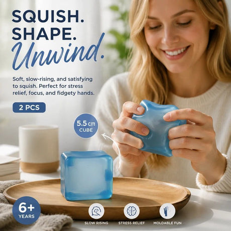 Relaxing 5.5cm Solid Blue Ice Cube Squishy 2 Pack
