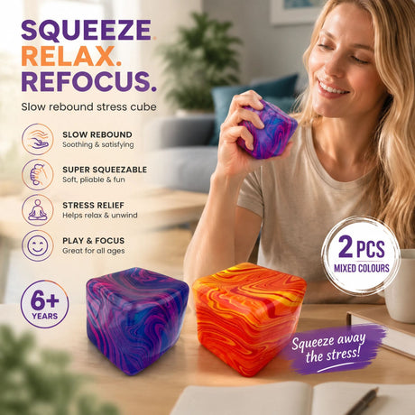 Bright Relax Marbled Blue + Marbled Orange Ice Cube Squishy 2 Pack