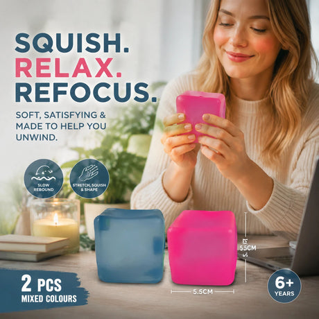Cozy Calm Solid Blue + Solid Pink Ice Cube Squishy 2 Pack