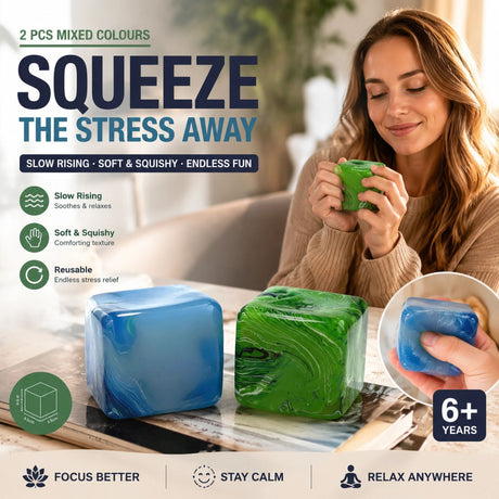 Natural Relax Solid Blue + Marbled Green Ice Cube Squishy 2 Pack