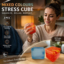 Warm Cool Pair Solid Blue + Marbled Orange Ice Cube Squishy 2 Pack