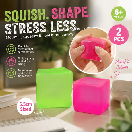Sweet Fresh Solid Green + Solid Pink Ice Cube Squishy 2 Pack