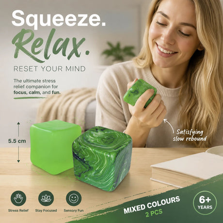Full Fresh Tone Solid Green + Marbled Green Ice Cube Squishy 2 Pack