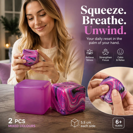 Matching Muted Solid Purple + Marbled Purple Ice Cube Squishy 2 Pack