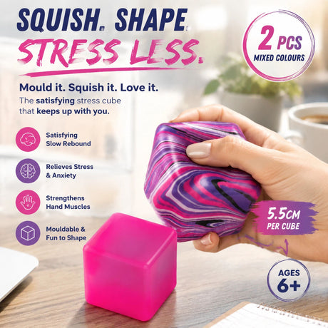 Pastel Swirl Solid Pink + Marbled Purple Ice Cube Squishy 2 Pack