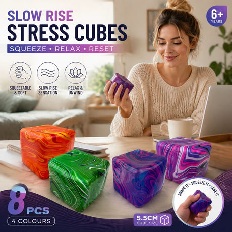 Bright Soothing Marbled 4-Colour Ice Cube Squishy 8 Pack