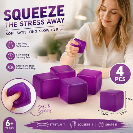 Mellow 5.5cm Solid Purple Ice Cube Squishy 4 Pack