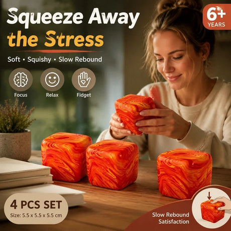 Cheerful 5.5cm Marbled Orange Ice Cube Squishy 4 Pack