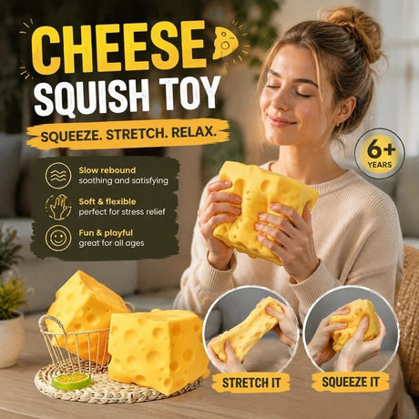 Calming Giant Square Cheese Squishy, 11cm × 11cm