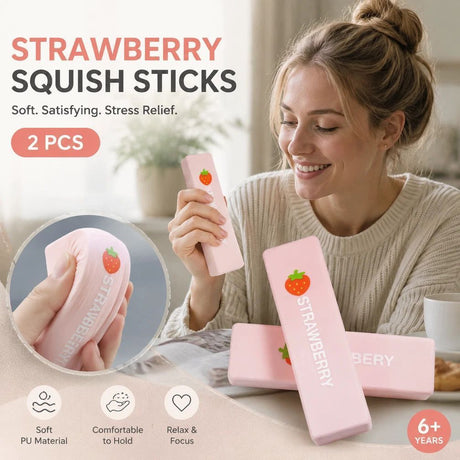 Pink Strawberry Stick 13.5cm Stress Relief Toy 2 Pack, Sweet Pair