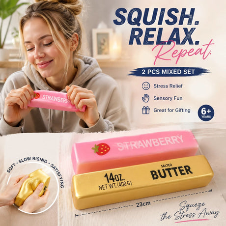 Golden & Strawberry Butter Stick 23cm Stress Relief Toy 2 Pack