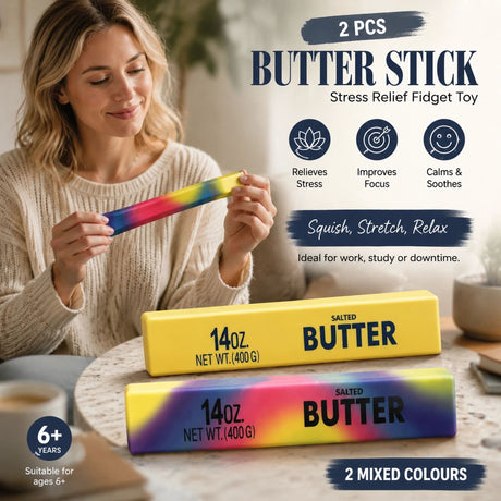 Yellow & Iridescent Butter Stick 23cm Stress Relief Toy 2 Pack