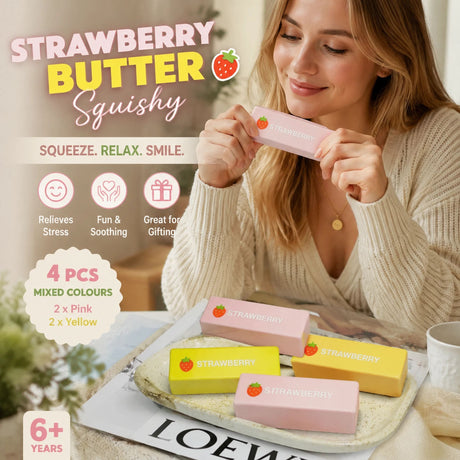 Pink Strawberry Stick + Mini Butter Stick Stress Relief Toy 4 Pack