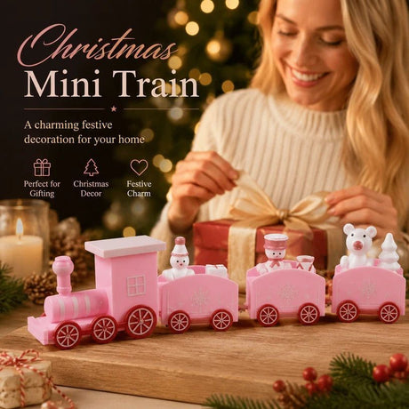 Christmas Decor Train Ornament Plastic Xmas Gift, Pink Box