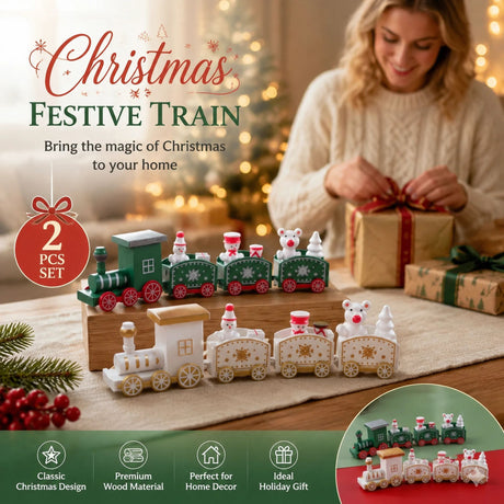 Green & White Christmas Train Ornament 2 Pack