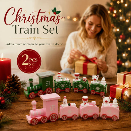 Green & Pink Christmas Train Ornament 2 Pack