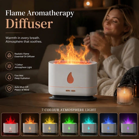 USB Flame Aroma Diffuser, White RGB Light, Festive Gift