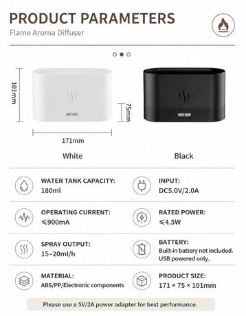 2 Pack USB Flame Diffuser, Black RGB Light, Hamper Gift