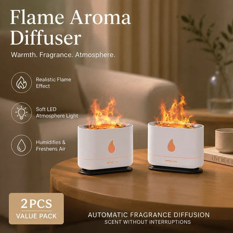 2 Pack USB Flame Diffuser, White Single Light, Bedroom Gift