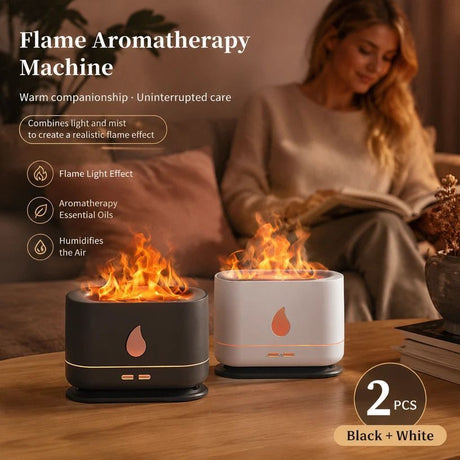 2 Pack USB Flame Diffuser, White & Black Single Light Pair
