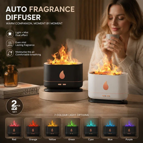 2 Pack USB Flame Diffuser, White & Black RGB Light Pair