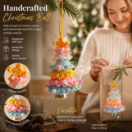 Crochet Xmas Tree Bell Ornament Style D, Festive Home Gift