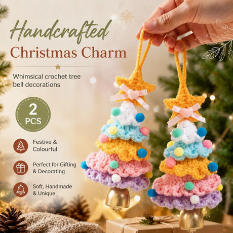 2 Pack Crochet Bell Ornament Style E Rainbow 2, Decor Gift Pack