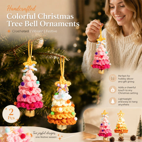 2 Pack Crochet Ornament A+G Pink & Orange, Stocking Stuffer Pair