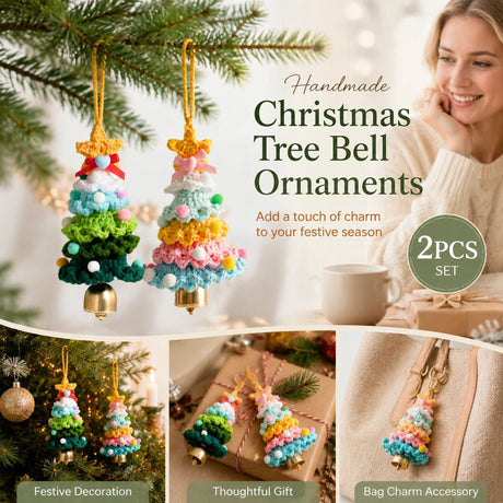 2 Pack Crochet Ornament C+D Green & Rainbow 1, Bright Holiday Pair
