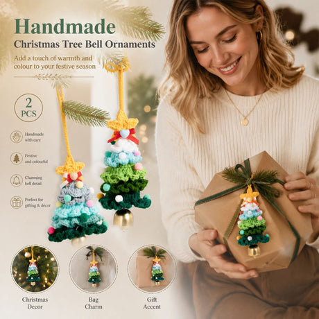 2 Pack Crochet Ornament C+F Green & Blue, Simple Christmas Pair