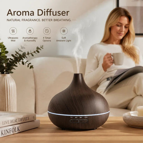 Onion Wood Grain Aroma Diffuser, Dark Wood + Remote, 24V AU Plug, Bedroom Gift