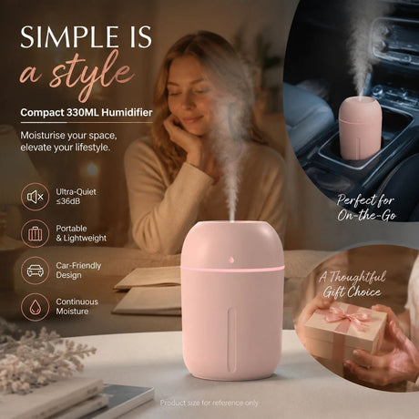 USB Water Drop Mini Humidifier 330ML Pink, Xmas Decor Gift