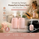 2 Pack Water Drop Humidifier 330ML Pink, Bedroom Gift Duo