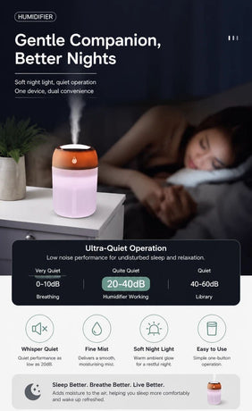 2 Pack Water Drop Humidifier 330ML Pink, Bedroom Gift Duo