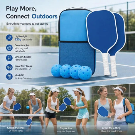 Fiberglass Pickleball Paddle Set Dark Blue, Simple Twin Rackets For Daily Training, Father’s Day Set