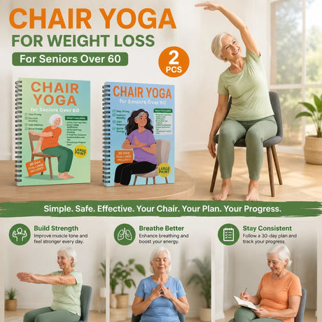 Twin Pack Elderly Chair Yoga Logbooks, Breathing Awareness Plus Balance Awareness Workout Notebooks
